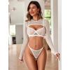 imageAvidlove Sexy Lingerie Set Rave Outfits For Women Fishnet Long Sleeve Crop Top Sheer Bra and Panty 3 PieceBwhite