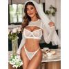 imageAvidlove Sexy Lingerie Set Rave Outfits For Women Fishnet Long Sleeve Crop Top Sheer Bra and Panty 3 PieceBwhite