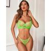 imageAvidlove Sexy Lingerie Set Rave Outfits For Women Fishnet Long Sleeve Crop Top Sheer Bra and Panty 3 PieceLemon Green