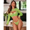 imageAvidlove Sexy Lingerie Set Rave Outfits For Women Fishnet Long Sleeve Crop Top Sheer Bra and Panty 3 PieceLemon Green