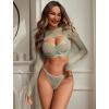 imageAvidlove Sexy Lingerie Set Rave Outfits For Women Fishnet Long Sleeve Crop Top Sheer Bra and Panty 3 PieceLight Green