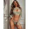 imageAvidlove Sexy Lingerie Set Rave Outfits For Women Fishnet Long Sleeve Crop Top Sheer Bra and Panty 3 PieceLight Green