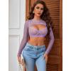 imageAvidlove Sexy Lingerie Set Rave Outfits For Women Fishnet Long Sleeve Crop Top Sheer Bra and Panty 3 PieceLilac