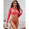 imageAvidlove Sexy Lingerie Set Rave Outfits For Women Fishnet Long Sleeve Crop Top Sheer Bra and Panty 3 PieceNeon Pink