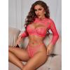 imageAvidlove Sexy Lingerie Set Rave Outfits For Women Fishnet Long Sleeve Crop Top Sheer Bra and Panty 3 PieceNeon Pink