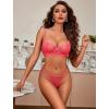 imageAvidlove Sexy Lingerie Set Rave Outfits For Women Fishnet Long Sleeve Crop Top Sheer Bra and Panty 3 PieceNeon Pink