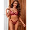 imageAvidlove Sexy Lingerie Set Rave Outfits For Women Fishnet Long Sleeve Crop Top Sheer Bra and Panty 3 PieceWine Red