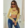imageAvidlove Sexy Lingerie Set Rave Outfits For Women Fishnet Long Sleeve Crop Top Sheer Bra and Panty 3 PieceYellow
