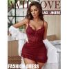 imageAvidlove Sexy Lingerie for Women Lace Babydoll Dress with Underwire Support Ruffle Hem Hip Chemise NightgownC Wine Red