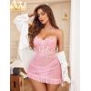imageAvidlove Sexy Lingerie for Women Lace Babydoll Dress with Underwire Support Ruffle Hem Hip Chemise NightgownPink