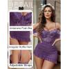 imageAvidlove Sexy Lingerie for Women Lace Babydoll Dress with Underwire Support Ruffle Hem Hip Chemise NightgownPurple