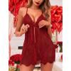 imageAvidlove Women Sexy Lingerie Babydoll Lace Chemise Eyelash Wedding Brial LingerieWine Red