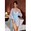 imageAvidlove Women Sexy Lingerie Set 2 Piece Lace Kimono Robe with Lace Teddy Lingerie BodysuitBaby Blue