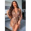 imageAvidlove Women Sexy Lingerie Set 2 Piece Lace Kimono Robe with Lace Teddy Lingerie BodysuitBeige