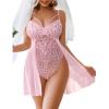 imageAvidlove Babydoll Lingerie for Women Floral Snap Crotch Teddy Chemise Nightie Lace NightgownPink