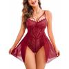 imageAvidlove Babydoll Lingerie for Women Floral Snap Crotch Teddy Chemise Nightie Lace NightgownWine Red