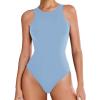 imageAvidlove Bodysuits for Women Crew Neck Sleeveless Body Suits Snap Closure Double Lined Tank Tops BodysuitLight Blue
