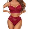 imageAvidlove Lingerie Sets for Women Bra and High Waist Panty Set 2 Piece Lace Babydoll Outfits SXXLWine Red