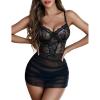 imageAvidlove Lingerie for Women Floral Mesh Nightear V Neck Babydoll Chemise Lace Chemise OutfitsBlack