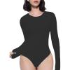 imageAvidlove Long Sleeve Bodysuits for Women Y2K Crew Neck Body Suit Double Lined Thong Bodysuit Slimming Basic TopsBlack