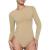 imageAvidlove Long Sleeve Bodysuits for Women Y2K Crew Neck Body Suit Double Lined Thong Bodysuit Slimming Basic TopsKhaki
