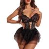 imageAvidlove Sexy Lingerie Set Lace Underwired Bodysuit with Detachable Mesh Mini Skirt Push Up Teddy LingerieBlack