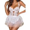 imageAvidlove Sexy Lingerie Set Lace Underwired Bodysuit with Detachable Mesh Mini Skirt Push Up Teddy LingerieWhite