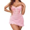 imageAvidlove Sexy Lingerie for Women Lace Babydoll Dress with Underwire Support Ruffle Hem Hip Chemise NightgownPink