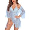 imageAvidlove Women Sexy Lingerie Set 2 Piece Lace Kimono Robe with Lace Teddy Lingerie BodysuitBaby Blue