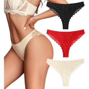imageAvidlove 1 or 3 Pack Cheeky Underwear for Women Lace No Show Bikini Soft Breathe hipster pantiesBlackbeigered