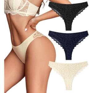 imageAvidlove 1 or 3 Pack Cheeky Underwear for Women Lace No Show Bikini Soft Breathe hipster pantiesBlacknavy Bluebeige