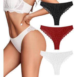imageAvidlove 1 or 3 Pack Cheeky Underwear for Women Lace No Show Bikini Soft Breathe hipster pantiesBlackwhitewine Red