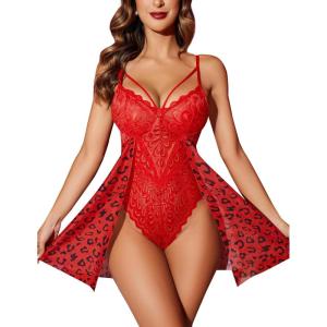 imageAvidlove Babydoll Lingerie for Women Floral Snap Crotch Teddy Chemise Nightie Lace NightgownPattern An23