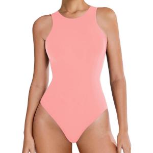 imageAvidlove Bodysuits for Women Crew Neck Sleeveless Body Suits Snap Closure Double Lined Tank Tops BodysuitLight Pink