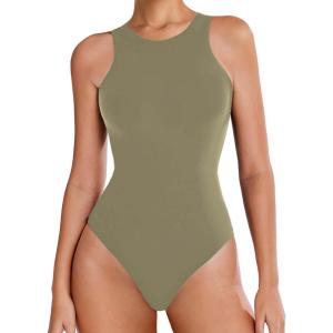 imageAvidlove Bodysuits for Women Crew Neck Sleeveless Body Suits Snap Closure Double Lined Tank Tops BodysuitMoon Gray