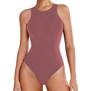 imageAvidlove Bodysuits for Women Crew Neck Sleeveless Body Suits Snap Closure Double Lined Tank Tops BodysuitPurple Red