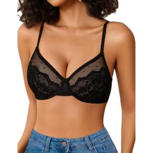 imageAvidlove Lace Bras for Women Sheer Balconette Underwire Unlined Everyday Bras Lingerie SXXLBlack