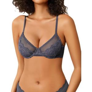 imageAvidlove Lace Bras for Women Sheer Balconette Underwire Unlined Everyday Bras Lingerie SXXLDark Gray