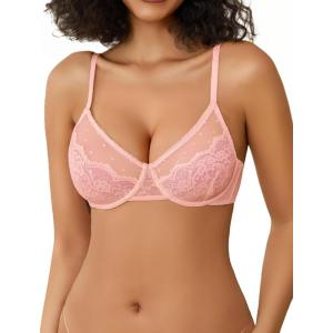 imageAvidlove Lace Bras for Women Sheer Balconette Underwire Unlined Everyday Bras Lingerie SXXLPink