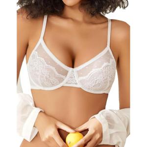 imageAvidlove Lace Bras for Women Sheer Balconette Underwire Unlined Everyday Bras Lingerie SXXLWhite