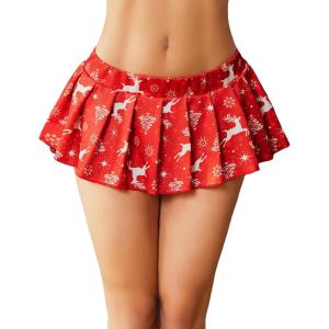 imageAvidlove Pleated Skirts for Women Y2k Mini Skirt Casual Short Skirts Micro Skirt XS4XLRed Christmas Print