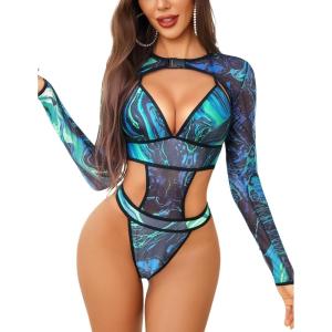 imageAvidlove Rave Outfits for Women Festival Sexy Lingerie Bodysuit Buckle Shrug Crop Top SetBtie Dye