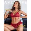 imageAvidlove Sexy Lingerie Set for Women Lace Bra and Panty Sets 2 Piece Sheer Babydoll Outfits SXXLDark Red