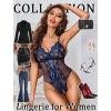 imageAvidlove Sexy Lingerie for Women One Piece Lingerie Deep V Teddy Babydoll Sexy Lace BodysuitNavy Blue
