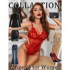 imageAvidlove Sexy Lingerie for Women One Piece Lingerie Deep V Teddy Babydoll Sexy Lace BodysuitRed