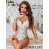 imageAvidlove Sexy Lingerie for Women One Piece Lingerie Deep V Teddy Babydoll Sexy Lace BodysuitWhite