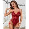 imageAvidlove Sexy Lingerie for Women One Piece Lingerie Deep V Teddy Babydoll Sexy Lace BodysuitWine Red