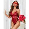 imageAvidlove Sexy Lingerie for Women One Piece Lingerie Deep V Teddy Babydoll Sexy Lace BodysuitWine Red