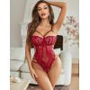 imageAvidlove Women Teddy Lingeries Sexy Lingerie Strappy Lace Bodysuit Deep V One Piece BabydollBurgundy