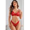 imageAvidlove Womens 2 Piece Lace Underwire Bra and Panty Sets Sexy Push Up Lingerie Set for WomenRed